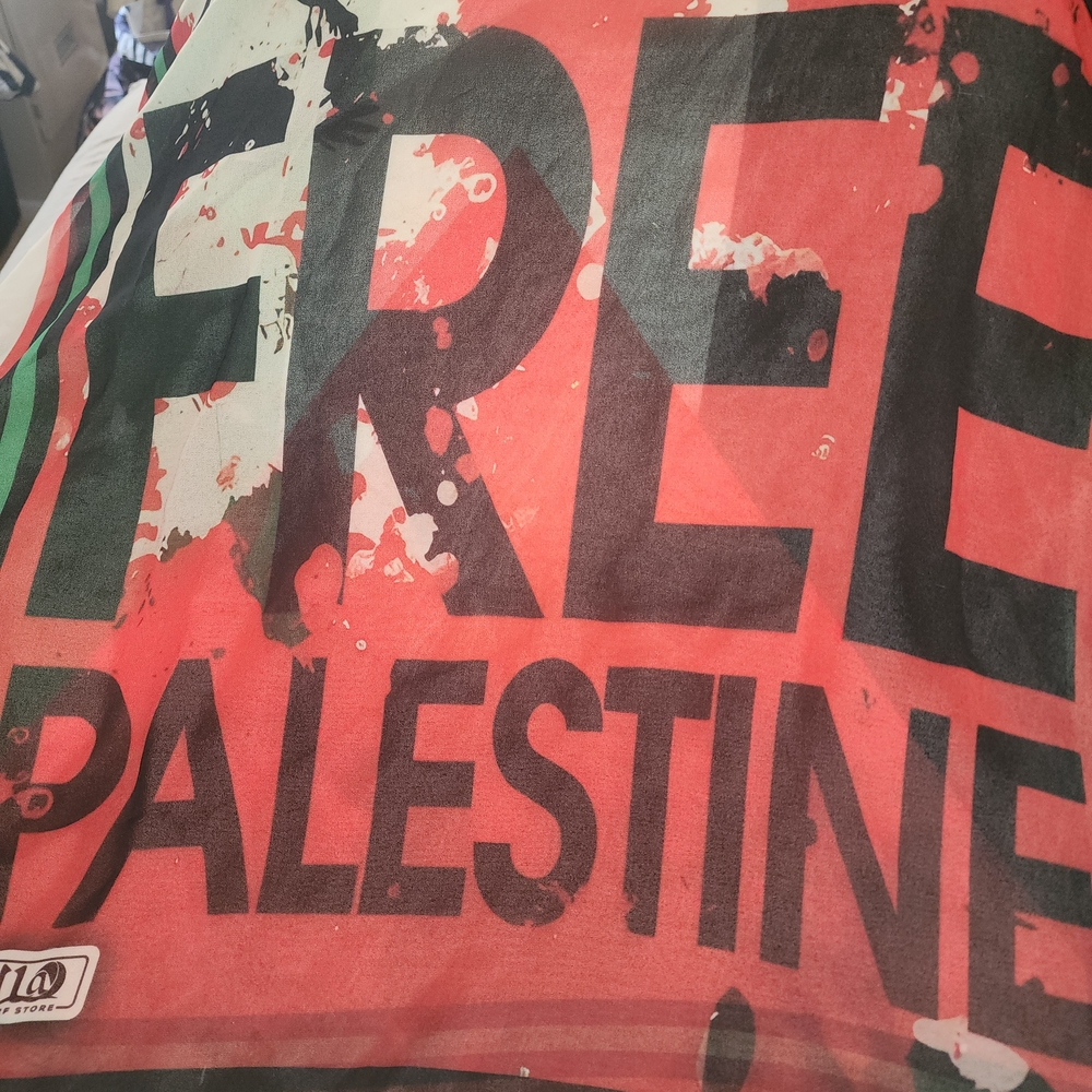 Red and Black Graphic Scarf, FREE PALESTINE.